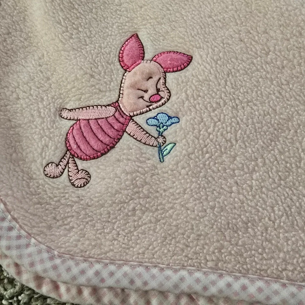 Disney Piglet Baby Blanket Infant Pink Fleece Gingham Trim Excellent Embroidered